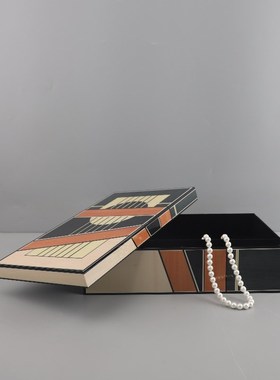 欧式轻奢b几何彩盒钢琴烤漆木质首饰收纳盒摆件卧室玄关家居装饰