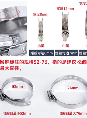 304不锈钢卡箍强力美式喉箍抱箍水管箍管夹管卡气管固定卡扣卡子