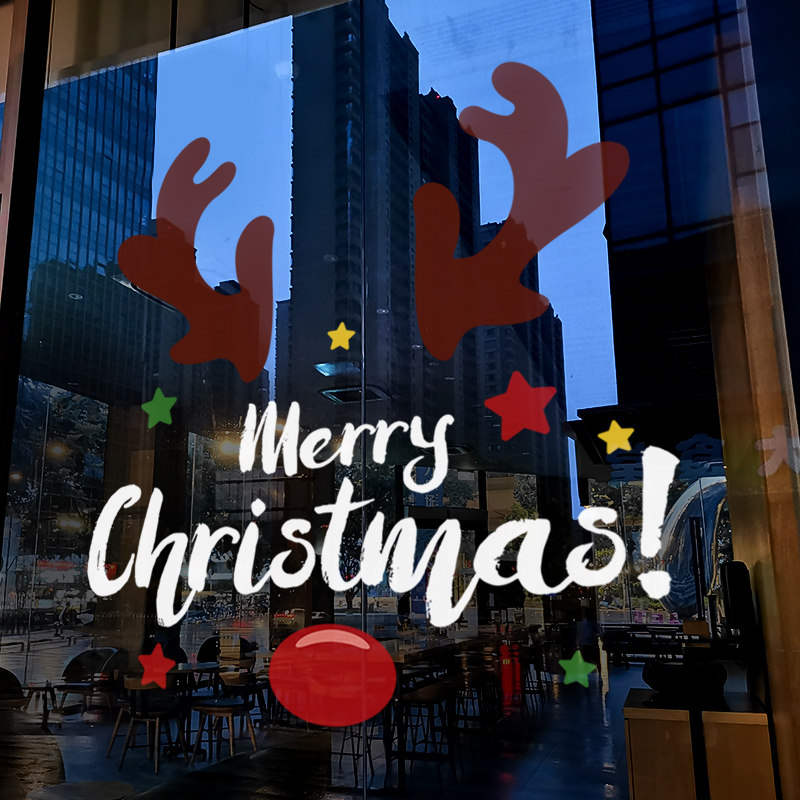 耶诞装饰布置窗贴节日氛围门贴耶诞帽装扮玻璃贴店铺橱窗静电贴纸 - 图2