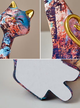 创意轻奢油画家居桌面装饰品高级现代艺术感猫软装设计样板间摆件