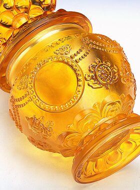 琉璃财神宝瓶装藏宝瓶佛前供品密宗八吉祥摆件摩尼法器供具高24cm