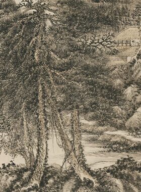高清明代王翚山窗读书图国画细密繁复风格山水画艺术微喷装饰画