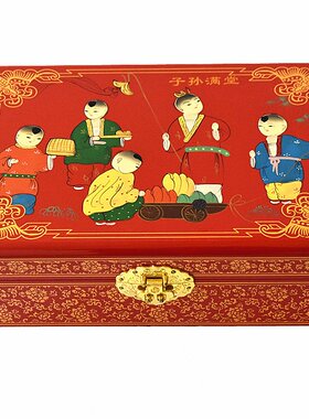 礼金盒聘金盒订婚钱箱子结婚金箱三金首饰红色陪嫁定亲大号28cm