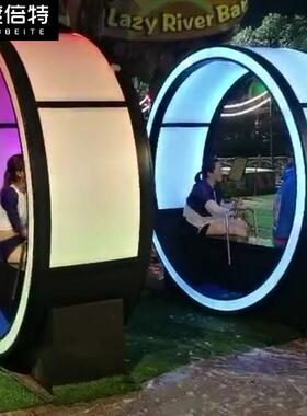 模拟划船机手摇发电机彩虹环人体互动感应灯单车装置文旅景观灯