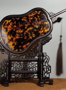 热卖檀木框古玩扇子家居装饰品小叶檀木框镶嵌扇形屏风摆件