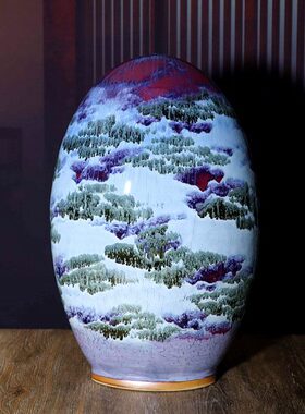 家居装饰客厅钧窑陶瓷来福石头摆件送长辈生日贺寿礼盒钧瓷寿山石