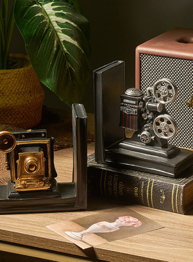 创意书挡整理桌面书架书立架复古摆件怀旧O立体录影机装饰品轻奢