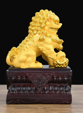 聚财金狮子摆件一对家居客厅办B公室玄关雄狮摆设开业乔迁礼品