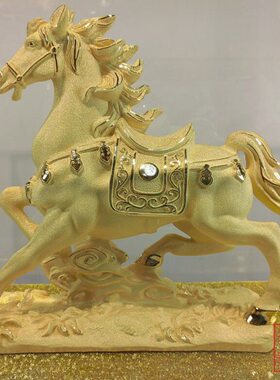 绒沙金礼品黄金摆件马到成功马上发财金马金银礼盒装马到功成