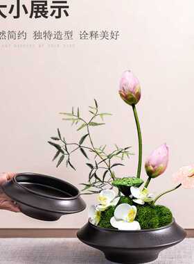 中式剑山插花水培器皿托盘无孔陶瓷花盆桌面装饰家用摆件景观盆