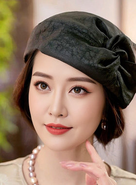香云纱真丝桑蚕丝贝雷帽女新款