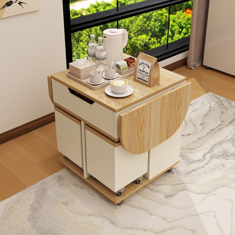小户型折叠茶几带凳子组合多功能储物客厅家用可移动X实木餐桌定 - 图1