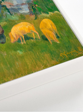 布列塔尼的猪倌 高更油画布喷绘风景挂画客厅卧室沙发背景装饰画
