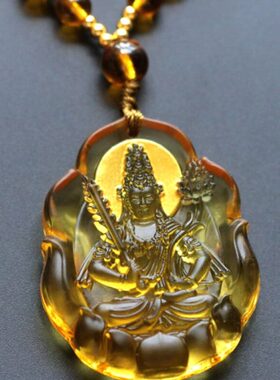 古法琉璃守护神本命佛荷花佛牌挂件寺院结缘法会吊坠项链文殊普贤