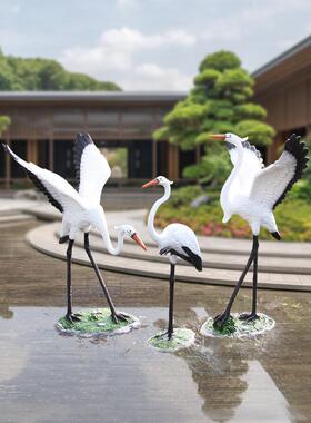 户外彷真仙鹤白鹭玻璃钢雕塑摆件花园庭院水池造景园林景观装饰品