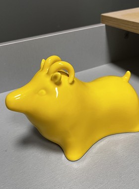 黄色陶瓷十二生肖牛龙羊狗马存钱储蓄罐摆件招财风水补角化解装饰