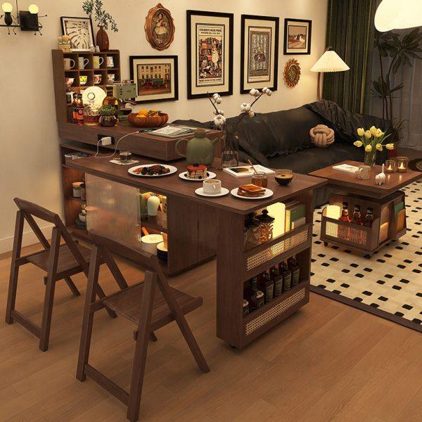 形影家具岛台餐桌一体可旋转小户型伸缩吧台中古风餐边柜沙发边柜,淘宝优惠券,粉丝福利购,淘宝优惠卷