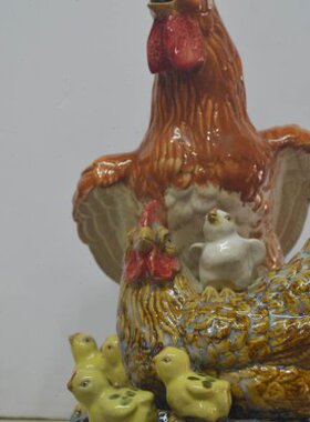 石湾公仔陶瓷工艺品摆件艺术饰品礼品家居动物大小鸡摆设欢乐一家