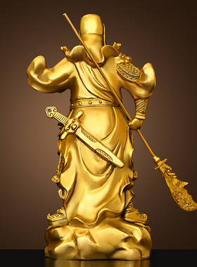 纯黄铜关公摆件武圣像摆件武财神关二爷客厅办公室家居装饰品高40