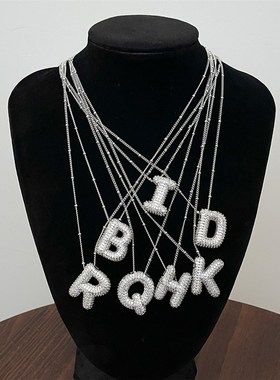 欧美爆款26个英文字母不锈钢0字链条铜镶锆石字母吊坠项链跨境