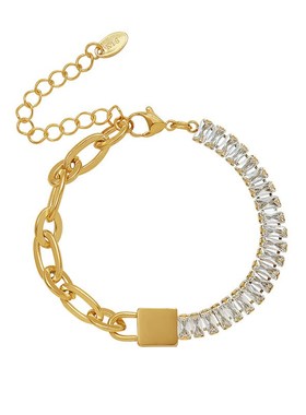 日韩ins冷淡风锁头锆石拼接金属链条 钛钢镀18K金 女生饰品  E035