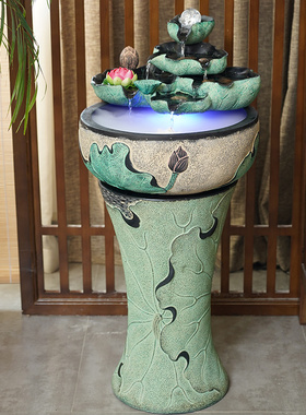 创意喷泉流水摆件招财风水球水景加湿器中式风水轮客厅桌面小鱼缸