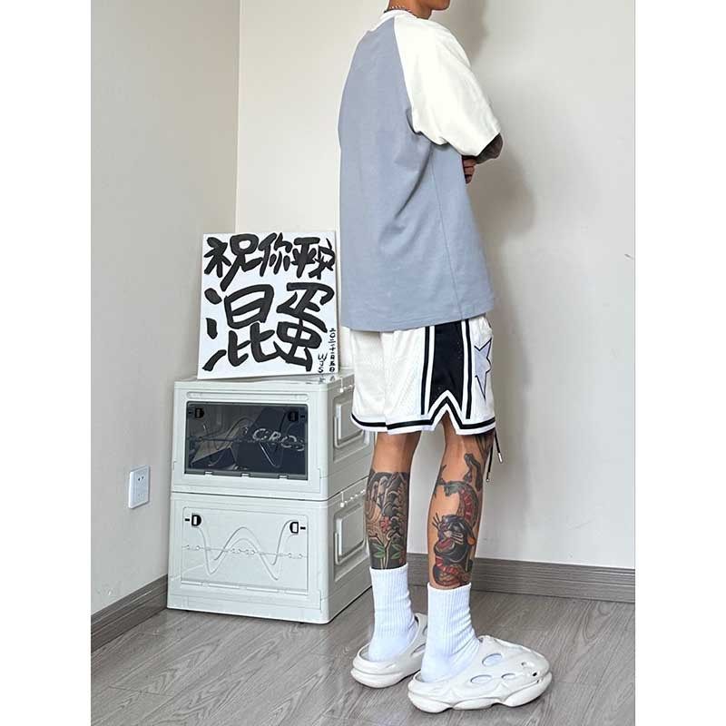 篮球美式运动短裤男夏季设计感星星印花宽松网格透气休闲五分裤潮,淘宝优惠券,粉丝福利购,淘宝优惠卷