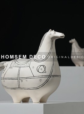 新中式现代树脂动物模型摆放样板房间家居客厅书房玄关创意马摆件