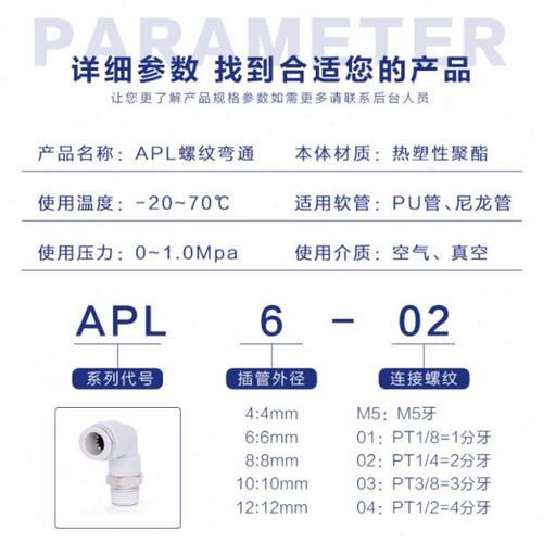 原装亚德客L型快插快速螺纹弯头APL16-02  APL14-02/03 04 06现货 - 图2