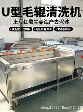 土豆去皮毛辊清洗机 1500型红薯毛刷清洗设备 U型毛刷清洗机器