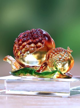 琉璃石榴多子多福吉祥摆件居家客厅桌面摆放Q装饰朋友送礼工艺品