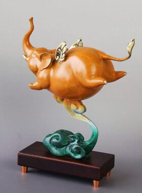 创意书房可爱飞象铜摆件乔迁礼物客厅玄关酒柜装饰办公室摆设