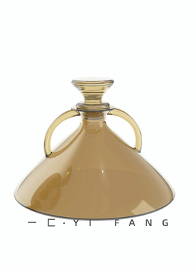 一匚 现代简约轻奢茶色透明玻璃酒具 样板间售楼部餐厅吧台摆件