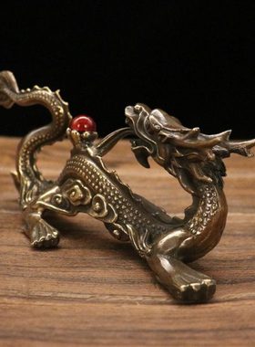龙纯黄铜铜雕神兽摆件家居办公室桌面摆件文具毛笔架