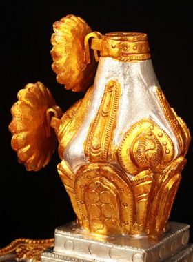 西藏民族 精美纯铜鎏金八吉祥朵玛食子酥油花供奉吉祥摆件 高24cm