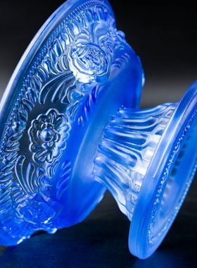 蓝色水琉璃护法杯供水供酒八吉祥供杯 西藏密宗法器具 大号 蓝色