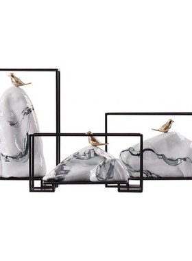 新中式后现代样板间别墅客厅雕塑铜鸟摆L件售楼处软装家具饰品