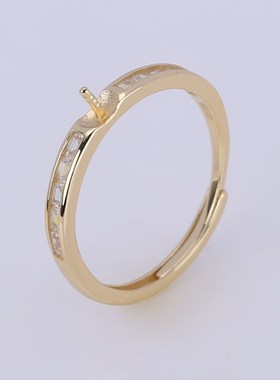 DIY珍珠配件S925纯银镶t方锆D时尚戒指托指环调节戒托空托配饰品