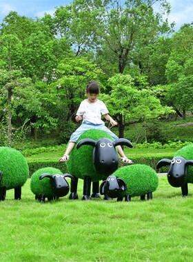 户外玻璃纤维草皮羊雕塑幼儿园森林景观庭院J社区草坪动物装饰卡