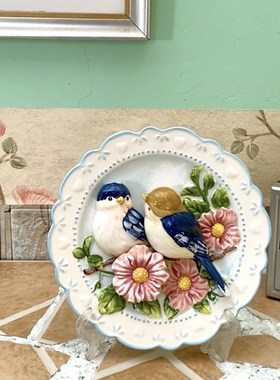 方亚陶瓷爱情鸟摆盘庭院挂盘新房家X居摆件送礼