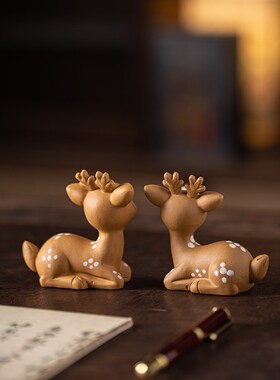 可爱陶瓷动物梅花鹿摆件一对创意家居桌面装饰工R艺品摆设生日礼
