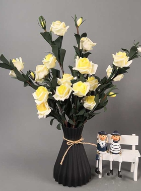 广州 塑料花瓶 工艺品花器 白色仿藤编塑料花瓶新款收腰花瓶
