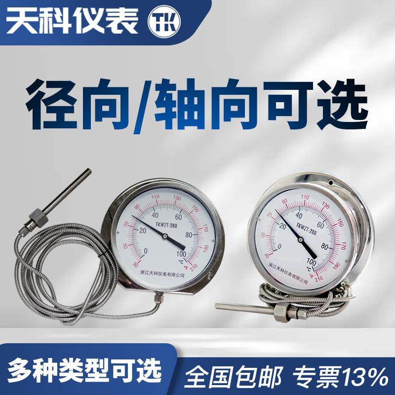 不锈钢压力式温度计WTZ-280轴向带边型远传温度表毛细管304锅炉,淘宝优惠券,粉丝福利购,淘宝优惠卷