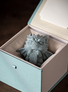 创意简约茶宠摆件小玩意礼盒空盒包装盒亚麻布礼U盒玉器盒礼品盒