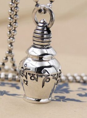 六字真言吊坠纯银足银S9尼泊尔挂坠正品男女90楞严咒嘎乌盒吊坠