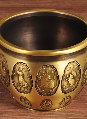 全铜生肖铜米缸摆件聚宝盆缸招财家居客厅玄关装饰品乔.迁开业礼