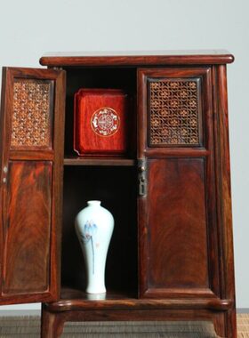 角柜圆收纳柜大红首饰酸枝独明式红木板文玩珠宝柜实木镂空摆件带