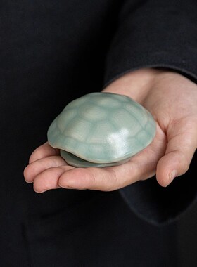 守藏汝山明 i富甲一方汝瓷摆件动物中式把玩件手工仿古豆青釉