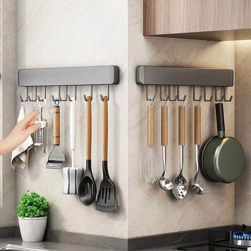 收纳架厨房可移动挂架多功能锅铲免德国打孔置物架排钩壁挂式包邮 - 图2
