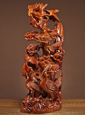 木雕松鹤延年摆件红木工艺品家居客厅电视柜装饰生日贺寿祝寿送礼